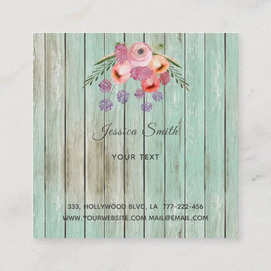 Boho Glam elegant chic waterverf floral wood Vierkante Visitekaartje (Achterkant)