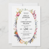 Boho glam huwelijksuitnodiging - waterverf pioenen kaart (Voorkant)