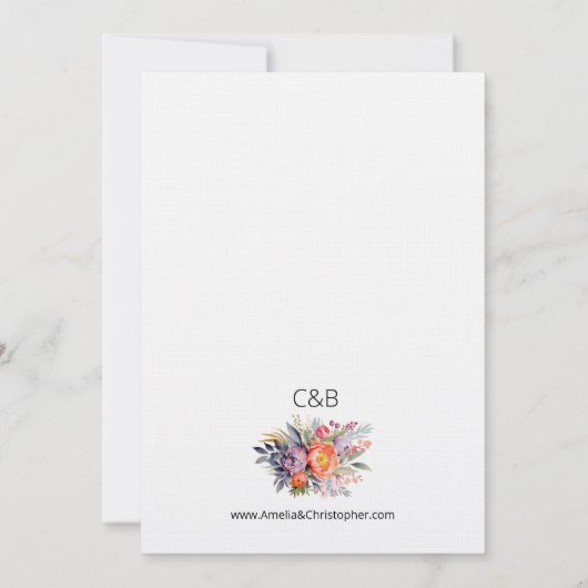 Boho glam huwelijksuitnodiging - waterverf pioenen kaart (Achterkant)