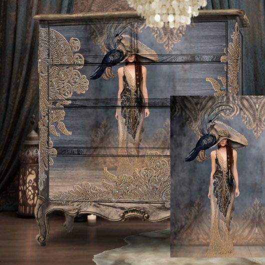 Boho Glam Portret Kunst Vrouw Staand Tissuepapier