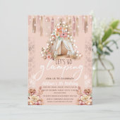 Boho Glamping Party Pink Elegant Kaart (Staand voorkant)