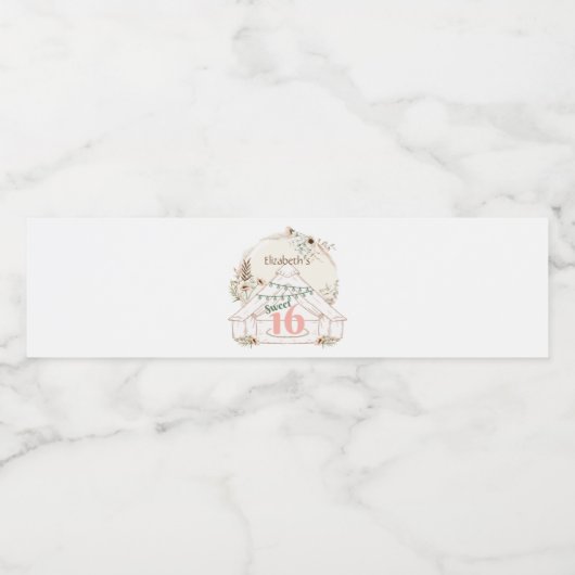 Boho Glamping Sweet 16 Verjaardag Waterfles Label Waterfles Etiket (Enkel label)