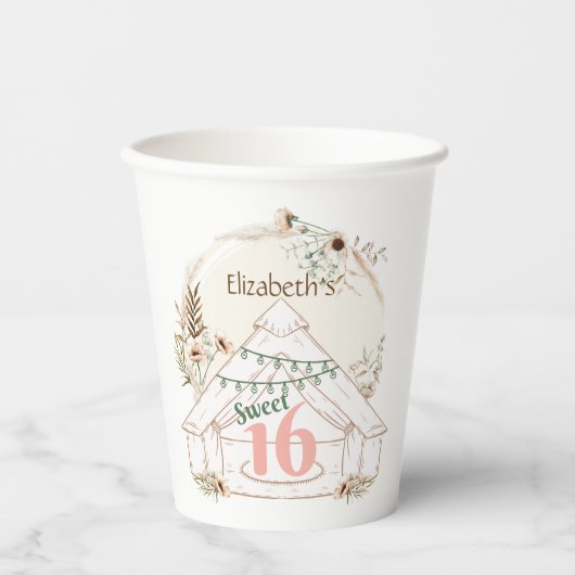Boho Glamping Sweet 16 Verjaardagsfeestje Papieren Papieren Bekers (Voorkant)