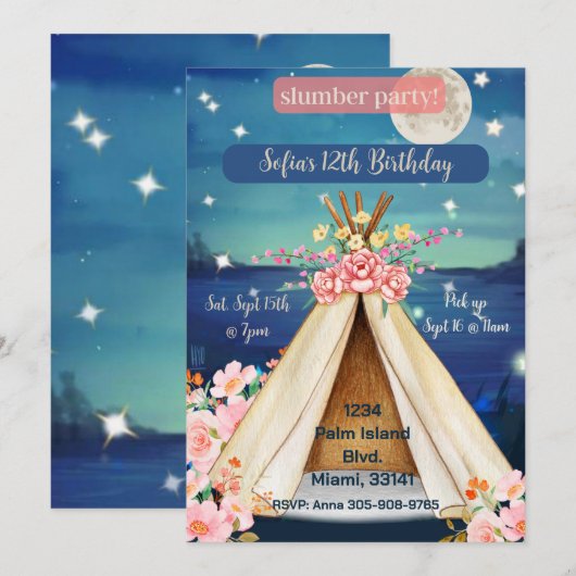 Boho Glamping Tepee Sleepover verjaardag Kaart (Voorkant / Achterkant)