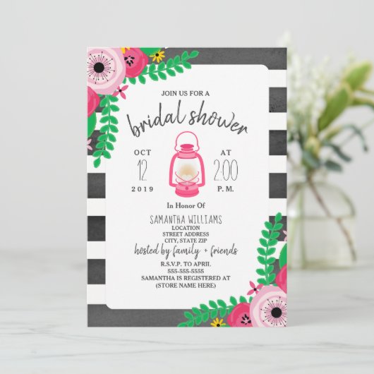 Boho Glamping Vrijgezellenfeest - Roze + Zwart Kaart (Staand voorkant)