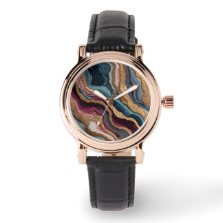 Boho Glitter Agate Horloge
