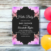 Boho Glow Neon Kleuren Zwart Bloemen Baby shower Kaart