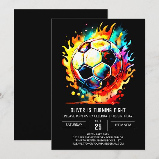 Boho Goal Waterverf Voetbal Verjaardag Kaart (Voorkant / Achterkant)