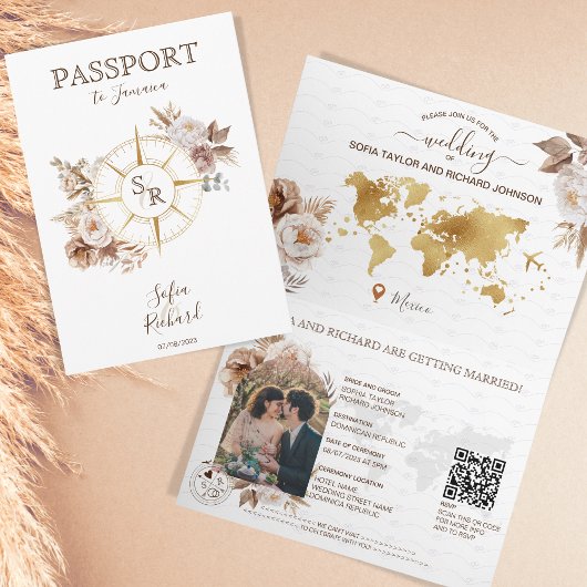 Boho Gold Bestemming Huwelijk Paspoort QR Code