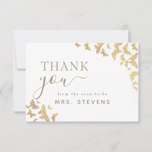 Boho Gold Butterfly Script Vrijgezellenfeest Harte Bedankkaart (Voorkant)