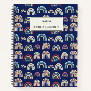 Boho Gold Colorful Blue Abstract Rainbow Arch Notitieboek