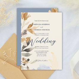 Boho Gold Dusty Blue Winter Floral Wedding Kaart