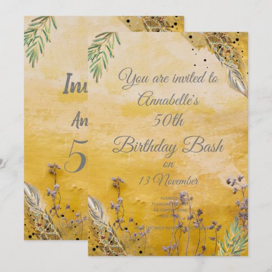 Boho Gold Elegant bloemig 50e Kaart (Voorkant / Achterkant)