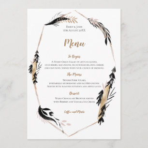 Boho Gold en Black Feather Leaves Lijst Wedding Menu