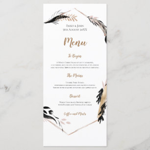 Boho Gold en Black Feather Leaves Lijst Wedding Menu