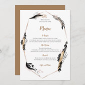 Boho Gold en Black Feather verlaat Lijst bruiloft Menu (Voorkant / Achterkant)