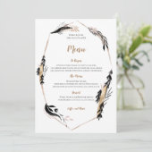 Boho Gold en Black Feather verlaat Lijst bruiloft Menu (Staand voorkant)