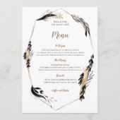 Boho Gold en Black Feather verlaat Lijst bruiloft Menu (Voorkant)