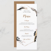 Boho Gold en Black Feather verlaat Lijst bruiloft Menu (Voorkant / Achterkant)