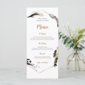 Boho Gold en Black Feather verlaat Lijst bruiloft Menu (Staand voorkant)