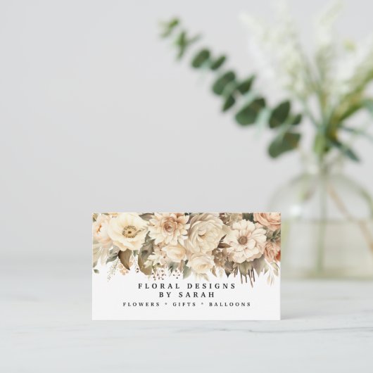 Boho Gold en Champagne Bloemen Visitekaartjes (Staand voorkant)