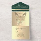 Boho Gold en Emerald Green bruiloft All In One Uitnodiging (Binnen)