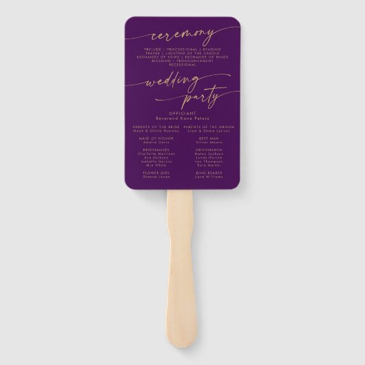 Boho Gold en Paarse bruiloft Handwaaier (Achterkant)