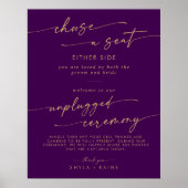 Boho Gold en Paarse Seat Unplugged Ceremony Sign Poster (Voorkant)