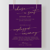 Boho Gold en Paarse Seat Unplugged Ceremony Sign Poster