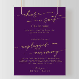 Boho Gold en Paarse Seat Unplugged Ceremony Sign Poster