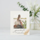 Boho Gold Feather Arch Photo Afstuderen Invitation (Staand voorkant)