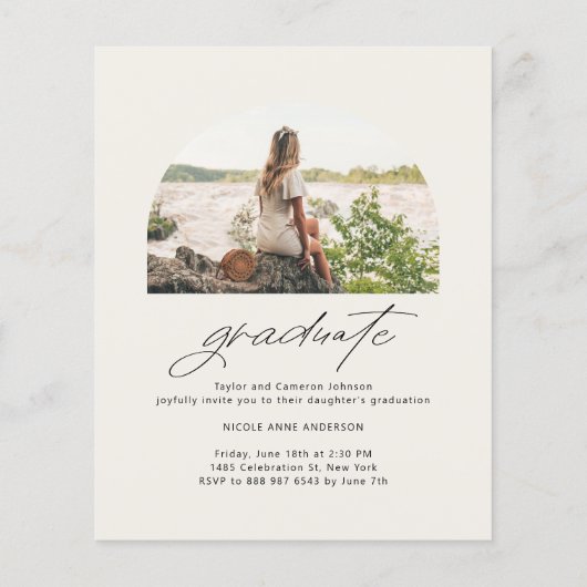Boho Gold Feather Arch Photo Afstuderen Invitation (Achterkant)