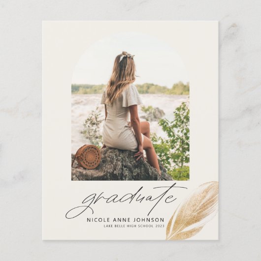 Boho Gold Feather Arch Photo Afstuderen Invitation (Voorkant)