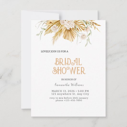 Boho Gold Floral Bridal Shower Invitation Folie IV RSVP Kaartje (Voorkant)