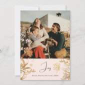 Boho Gold Floral Joy Roze Verticale Foto Kerstmis Feestdagenkaart (Voorkant)