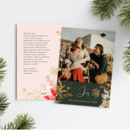 Boho Gold Floral Joy Verticale Foto Kerst Feestdagenkaart