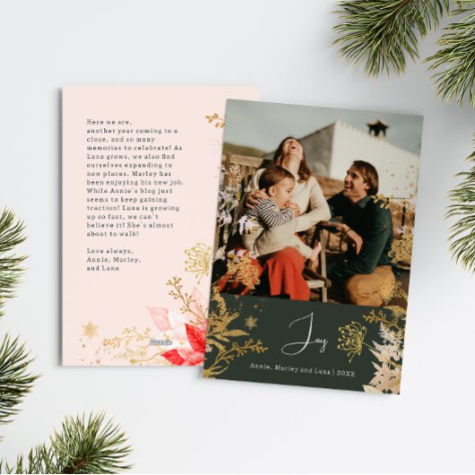 Boho Gold Floral Joy Verticale Foto Kerst Feestdagenkaart