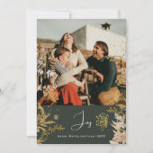Boho Gold Floral Joy Verticale Foto Kerst Feestdagenkaart (Voorkant)