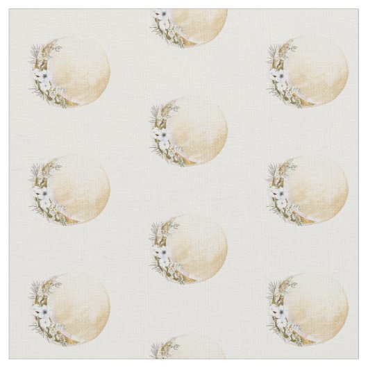 Boho Gold Floral Moon Pattern Stof (Close Up)