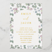 Boho Gold Foil and Eucalyptus Wedding Folie Uitnodiging (Voorkant)
