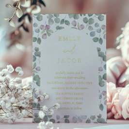 Boho Gold Foil and Eucalyptus Wedding Folie Uitnodiging