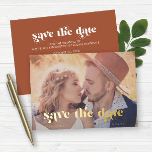 Boho Gold Foil Typografie Foto Save the Date Folie Uitnodiging