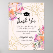 Boho Gold Glitter Bloemen Roze Afstuderen Bedankt Poster (Voorkant)