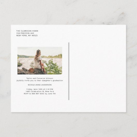 Boho Gold Glitter Feather Arch Photo Afstuderen Uitnodiging Briefkaart (Achterkant)