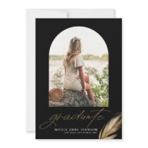 Boho Gold Glitter Feather Black Foto Afstuderen