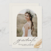 Boho Gold Glitter Feather Photo Afstuderen Aankondiging (Voorkant / Achterkant)