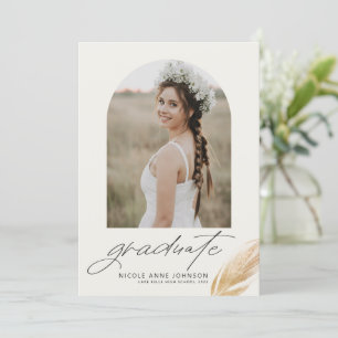 Boho Gold Glitter Feather Photo Afstuderen Aankondiging
