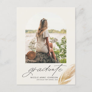 Boho Gold Glitter Feather Photo Afstuderen Aankondigingskaart