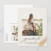 Boho Gold Glitter Feather Photo Afstuderen Aankondigingskaart (Voorkant / Achterkant)