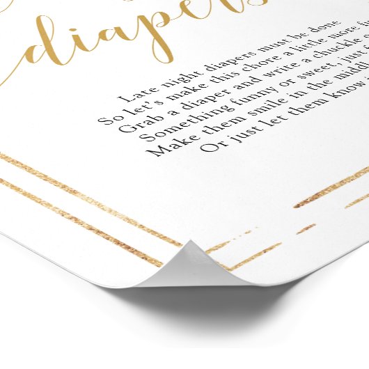 Boho gold glitter floral late night diapers sign poster (Hoek)